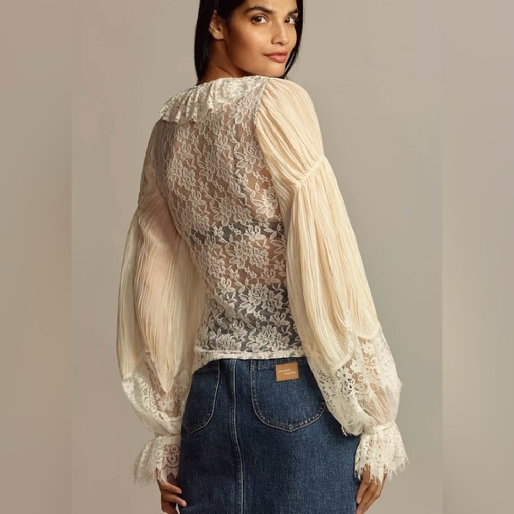 NWT Size M By Anthropologie WideSleeve Sheer Lace Top - Picture 4 of 16